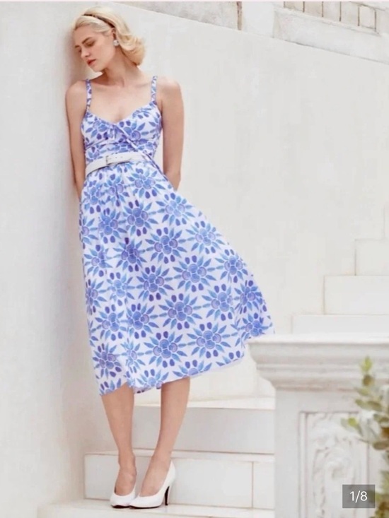 Hill House Dresses & Skirts - Hill House Home Juliana Blue and White Floral Midi Dress New